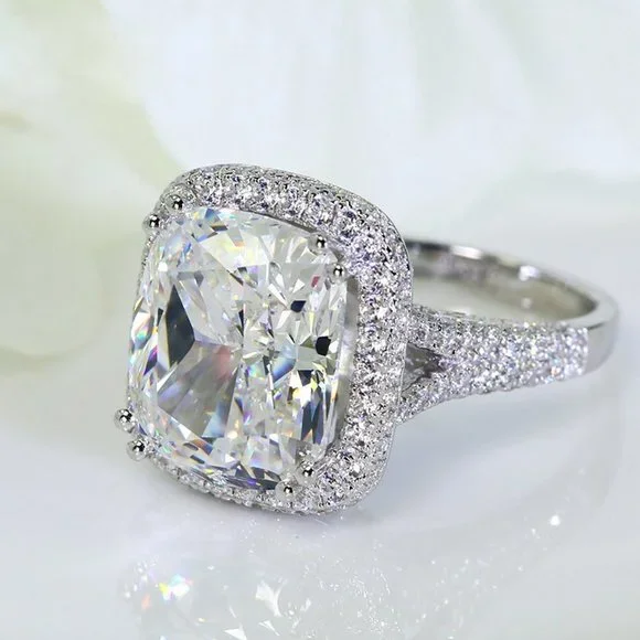 *NEW Platinum Cushion Halo Dome Engagement Ring
